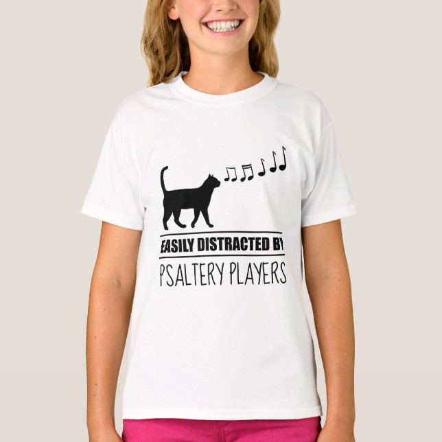 Curious Cat Easily Distracted by Psaltery Players T-Shirt (Front)