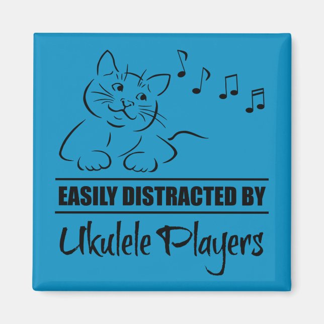 Curious Cat Easily Distracted by Ukulele Players Magnet (Front)