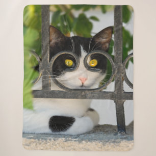 Curious Cat Eyes with Spectacles Frame Funny Photo Sherpa Blanket