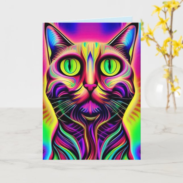 curious cat greeting card (Yellow Flower)