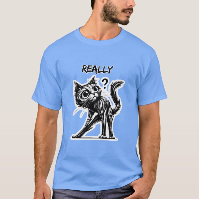 Curious Cat: humourous design T-Shirt (Front)