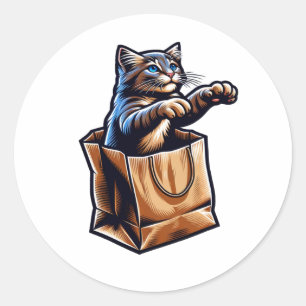 Curious Cat in a Paper Bag Classic Round Sticker