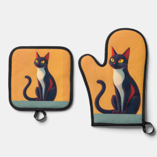 Curious Cat Oven Mitt & Pot Holder Set