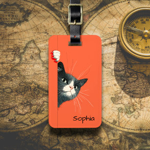 Curious Cat Peeking Luggage Tag