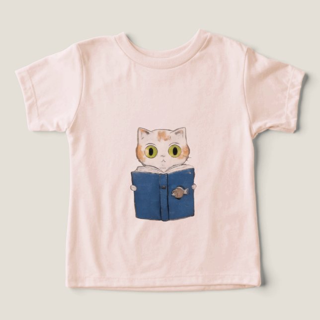 Curious Cat Reading Kids T-Shirt (Design Front)