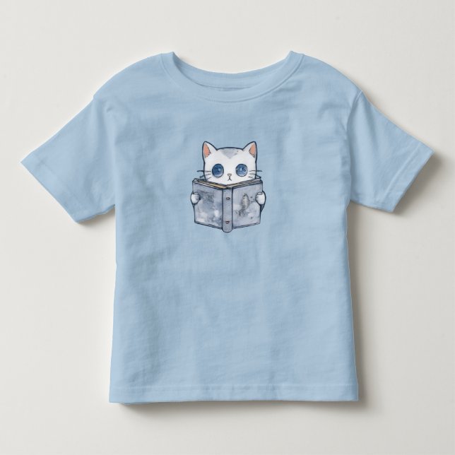 Curious Cat Reading Kids T-Shirt (Front)