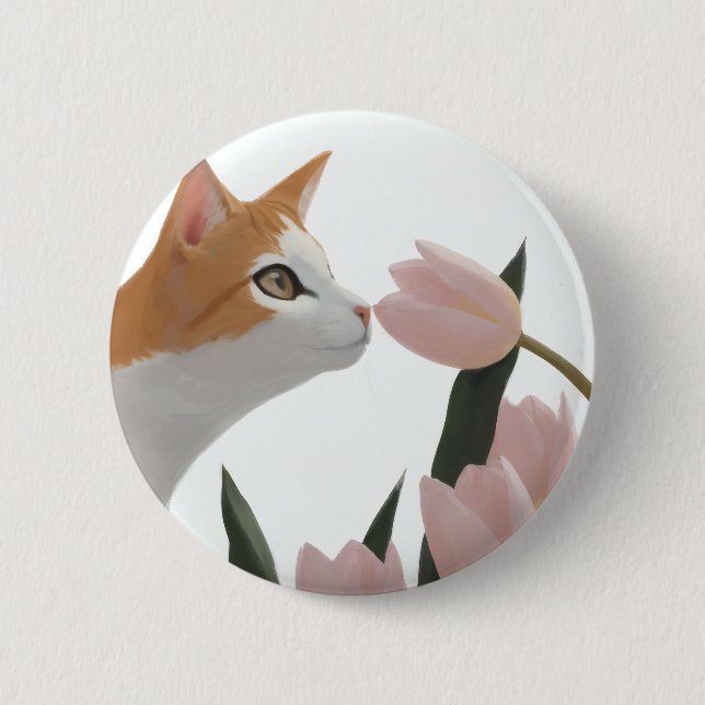 Curious Cat Spring Floral 6 Cm Round Badge (Front)