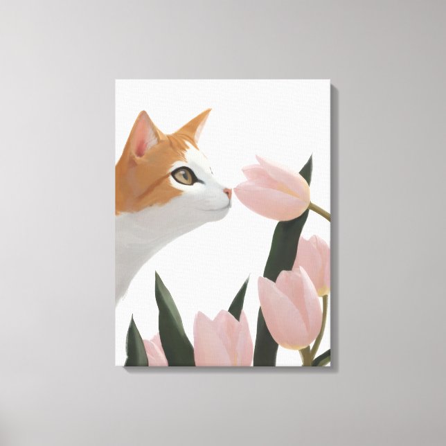 Curious Cat Spring Floral Canvas Print (Front)