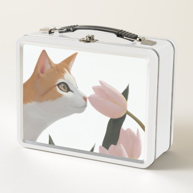 Curious Cat Spring Floral Metal Lunch Box (Front)