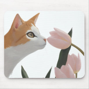 Curious Cat Spring Floral Mouse Pad
