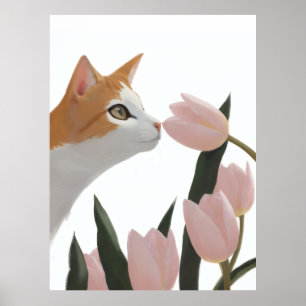 Curious Cat Spring Floral Poster