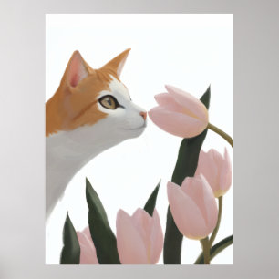 Curious Cat Spring Floral Poster