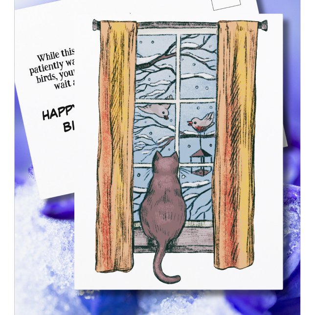 Curious Cat Winter Chill Vibes Belated Birthday Postcard (Creator Uploaded)