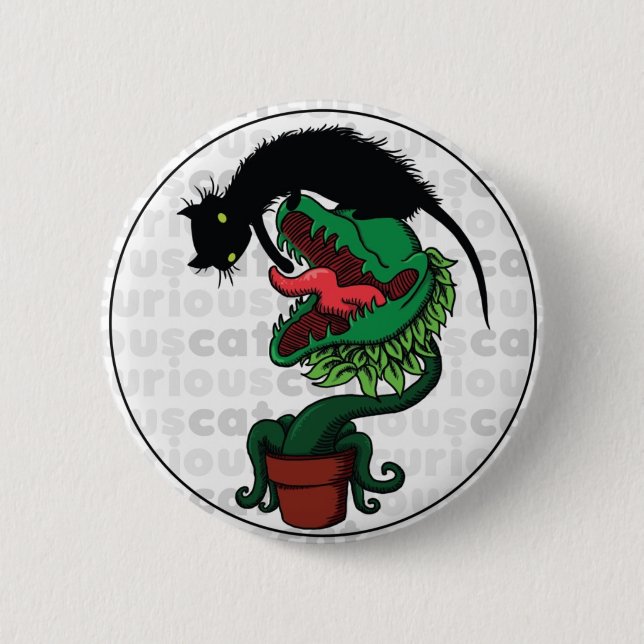 Curious Cat with Carnivorous Plant 6 Cm Round Badge (Front)