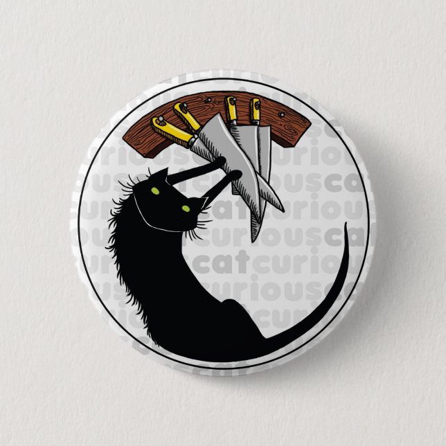 Curious Cat with Knives 6 Cm Round Badge (Front)
