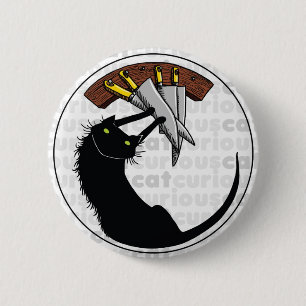 Curious Cat with Knives 6 Cm Round Badge