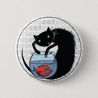 Curious Cat with Piranha 6 Cm Round Badge