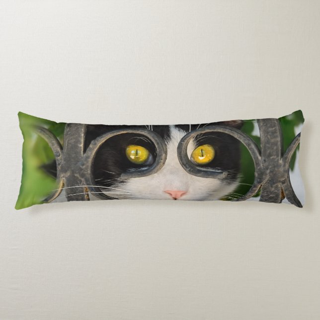 Curious Cat with Spectacles Frame Funny Pet Photo Body Cushion (Front)