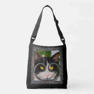 Curious Cat with Spectacles Frame Funny Pet Photo Crossbody Bag
