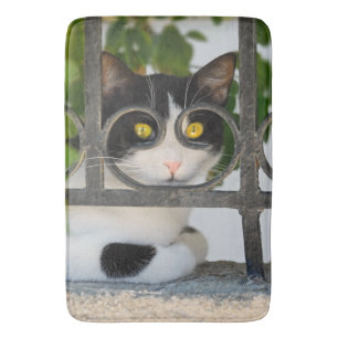 Curious Cat with Spectacles Frame Funny Photo - Bath Mat