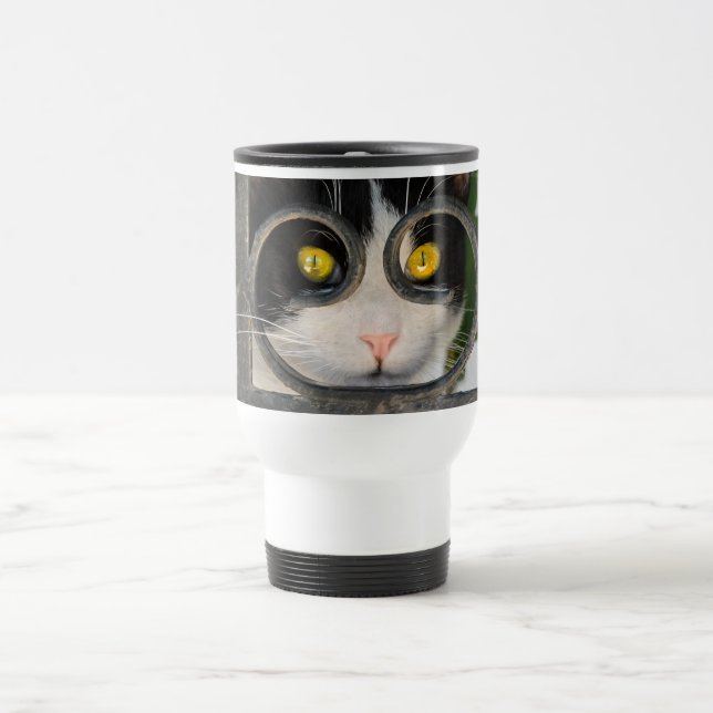 Curious Cat with Spectacles Frame Funny Thermo Cup (Center)