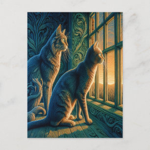 Curious Cats by the Window Postcard