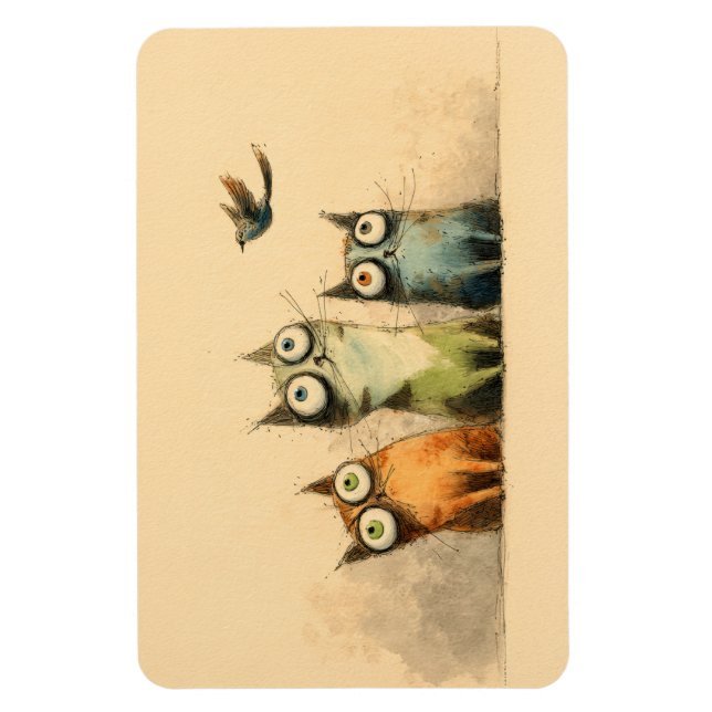 Curious Cats – Whimsical Cat Art Magnet (Vertical)