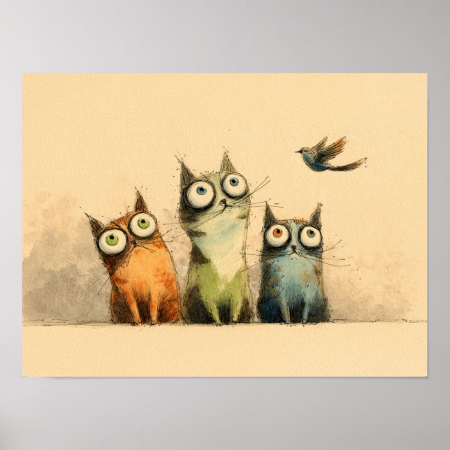Curious Cats – Whimsical Cat Art Poster (Front)