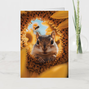 Curious Chipmunk Peeking Through Eaten Sunflower Foil Greeting Card