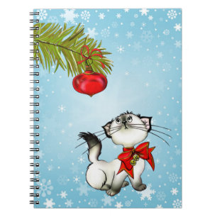 Curious Christmas Kitty With A Red Bow Spiral Notebook