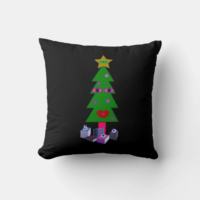 Curious Christmas Throw Pillow (Front)