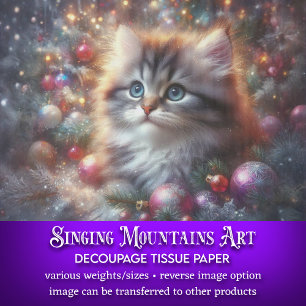 Curious Christmas Tree Kitty Decoupage Tissue Paper
