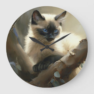 Curious Climber Siamese Kitten Large Clock