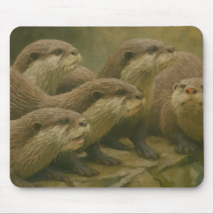 Curious Company – Otter Family on the Rocks Mouse Pad