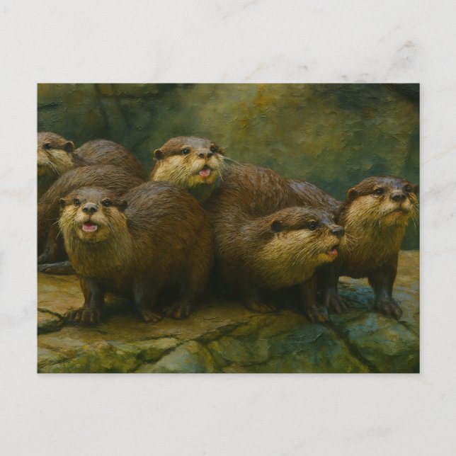 Curious Company – Otter Family on the Rocks Postcard (Front)