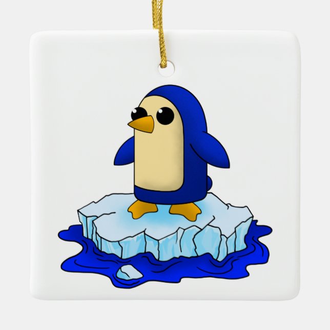 Curious Cute Baby Penguin Ceramic Ornament (Front)