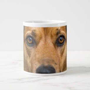 Curious Dog Watching Large Coffee Mug