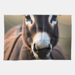 Curious Donkey Close Up Portrait Tea Towel