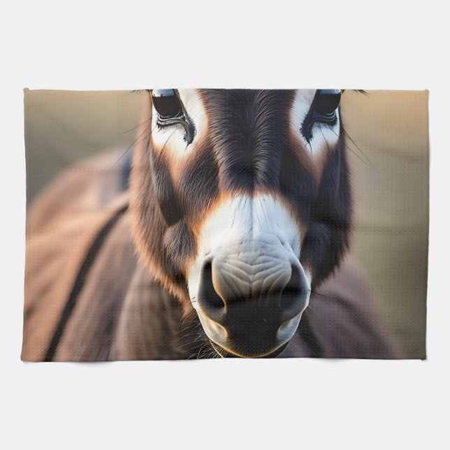 Curious Donkey Close Up Portrait Tea Towel (Horizontal)