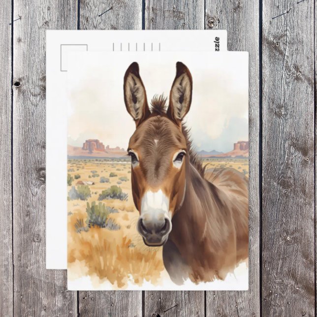 Curious Donkey in Southwestern Desert Scene Postcard (Southwest Donkey postcard)