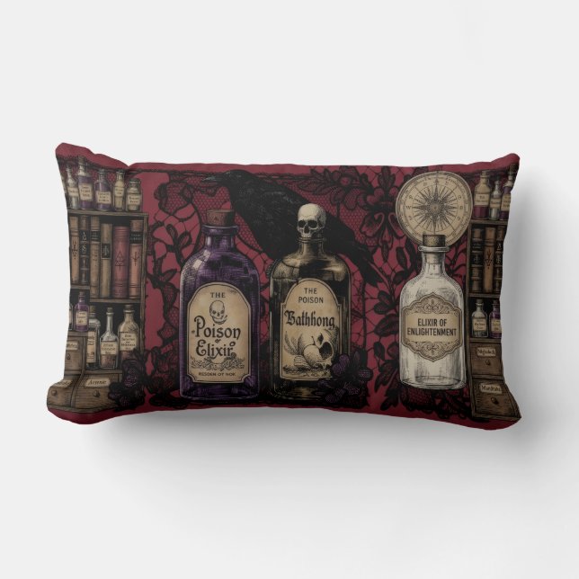 Curious Elixirs and Raven Long Throw pillow (Front)