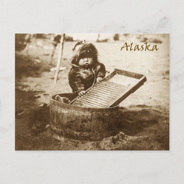 Curious Eskimo child with washboard Postcard (Front)