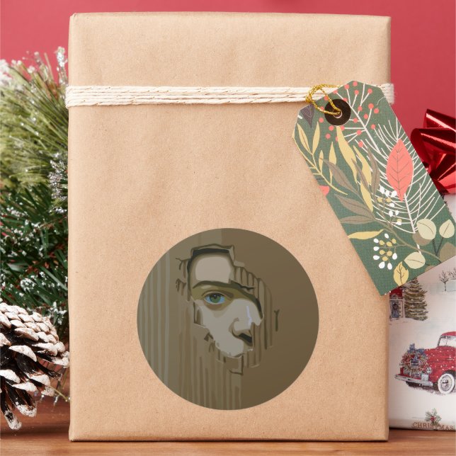 Curious Eye Through Cardboard Classic Round Sticker (Holiday)