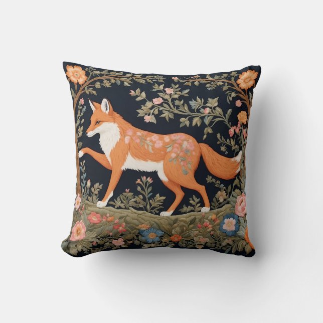Curious Fox Faux Embroidery Elegant Floral Cushion (Front)