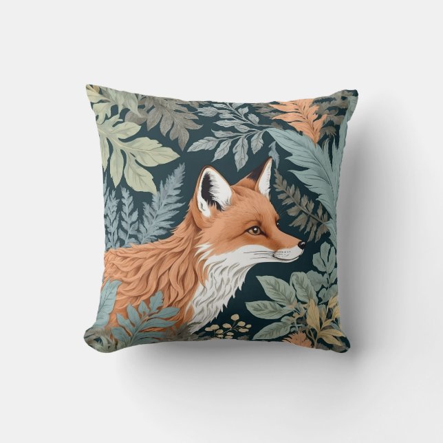 Curious Fox Fern Leaves William Morris Inspired Cushion (Front)