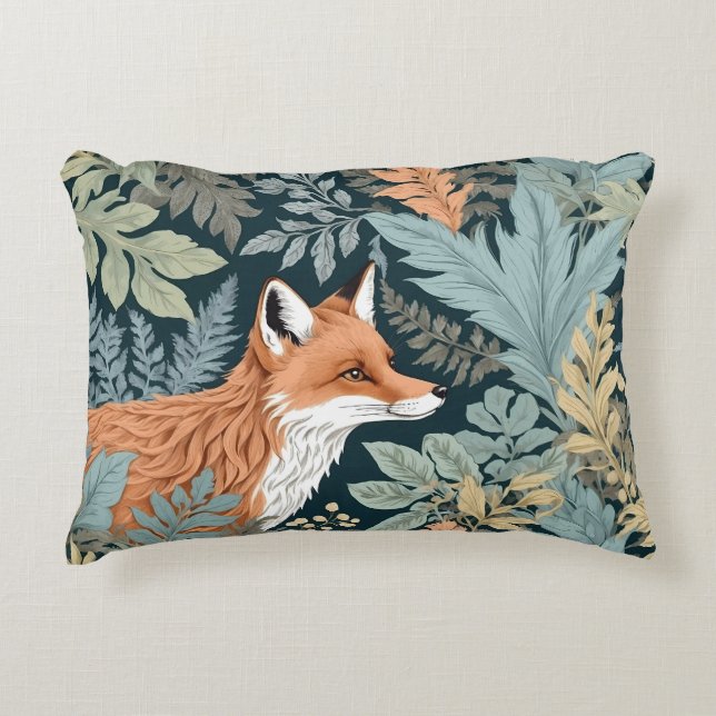 Curious Fox Fern Leaves William Morris Inspired Decorative Cushion (Front)
