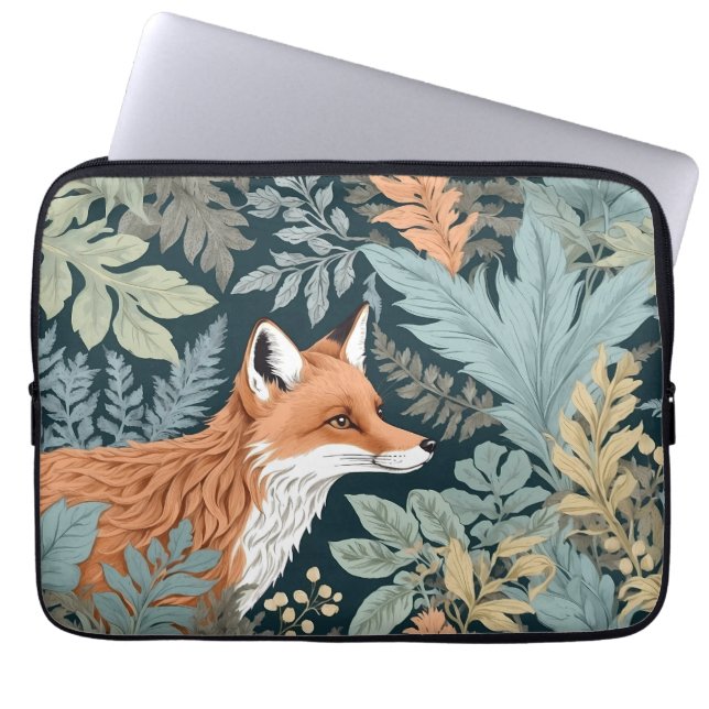 Curious Fox Fern Leaves William Morris Inspired Laptop Sleeve (Front)