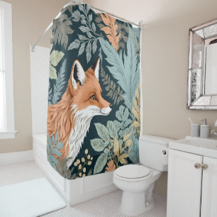 Curious Fox Fern Leaves William Morris Inspired Shower Curtain