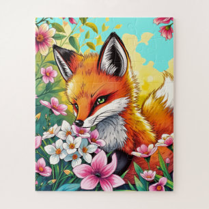 Curious Fox in a Flower Garden children's Jigsaw Puzzle