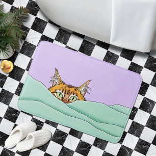 Curious Ginger Peekaboo Cat Funny Lavender Green Bath Mat